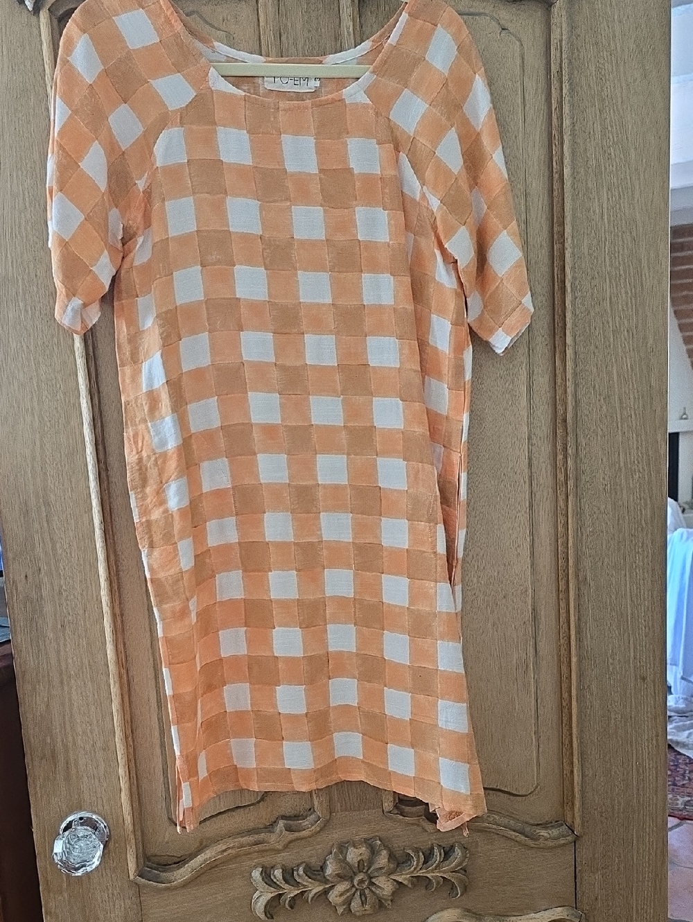Gingham Check Orange & White Po-Em Shift Dress